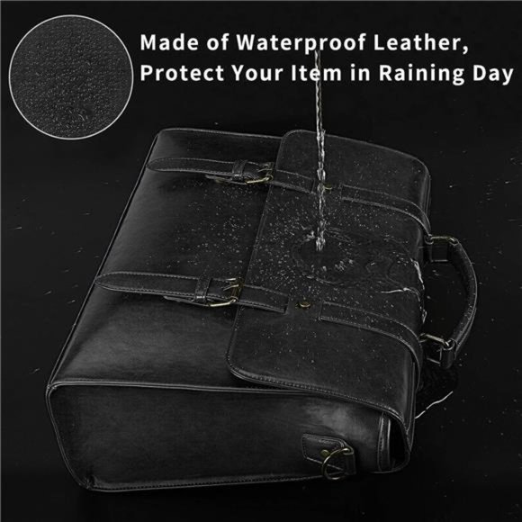 Leather Mens Messenger Bag Vintage 15.6 Inch Waterproof Leather Laptop Briefcase - Picture 4 of 6